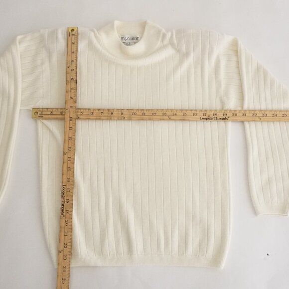 Vintage M.J. Carroll Cream Ribbed Cottagecore Mock Neck Sweater L - Picture 2 of 7